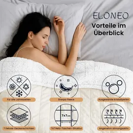 eloneo Sherpa Fleece Gewichtsdecke 135x200cm 9kg, Oeko-Tex Zertifiziert, Entspannungsdecke & Anti-Stress Therapiedecke, schwere Decke zum Schlafen, weiß