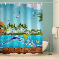 RFFLUX 3D Ozean Design Duschvorhang Anti Schimmel 240 x 200 cm mit 12 Ringe Polyester Sommer Delfine Duschvorhänge Anti-Bakteriell Waschbar Wasserdicht Badvorhänge für Badezimmer