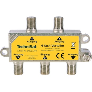 TechniSat 4-Wege-Verteiler zur Verteilung von SAT, Kabel- und terrestrischen Signalen (DC-Durchlass, ohne Diodenkopplung, DiSEqC-tauglich, TECHNIROUTER tauglich), Silber