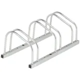 Relaxdays Fahrradständer für 3 Fahrräder, bis 50 mm Reifenbreite, Metall, Garage, Fahrrad-Aufstellständer, silber