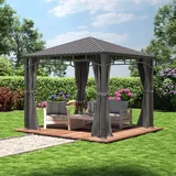 TOOLPORT Gartenpavillon 3x3 m Stahldach Hardtop 4 Seitenteile in Grau, Pfosten 9x9 cm