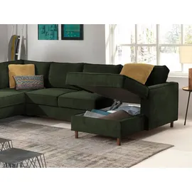 best mobilier Lisa Design Jake - Wohnlandschaft - mit Schlaffunktion und Bettkasten - 7-Sitzer - aus Cord - links Grün