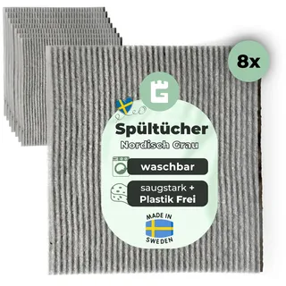 Grünschloss Spüllappen grau waschbar (8X) hell graue Putzlappen Baumwolle & Holz, super saugstarke Schwammtücher Abwaschlappen Küche (Made in Sweden) Spültücher Kochfest skandinavisch