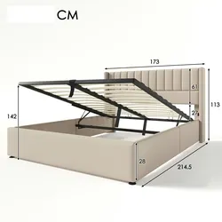 Merax Doppelbett 160x200 Polsterbett aus Leinen mit Lattenrost & Hydraulische Stauraum Beige