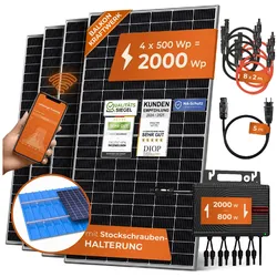 Solarway Balkonkraftwerk 2000W komplett Steckdose - neuester 2000W Wechselrichter - 500W Solarmodule & Envertech & Zubehör
