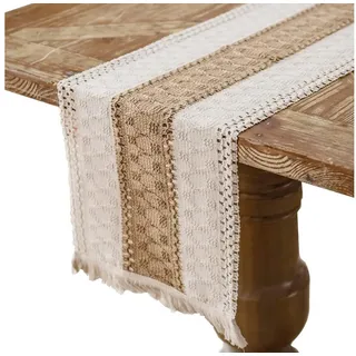 Kaket Tischläufer Makramee Tischläufer Boho Baumwollflachs Tischläufer mit Quasten (1-tlg), Esstisch dekorieren und schützen braun 30 cm x 180 cm