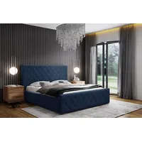 VIVENTE Möbel Polsterbett SEVILLA Blau-140 x 200 cm-mit Holz Rahmen Lattenrost blau