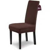 SCHEFFLER-Home Stuhlhussen Stretch Leni/braune Stuhlhussen 6er Set/Dehnbare Stuhlhussen Hochlehner als Stuhlabdeckung/Stuhlhussen Schwingstühle als Stuhl Überwurf/Stuhl Bezug waschbar