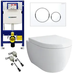 Alpenberger Spülrandlose Toilette mit Bidet Funktion | Hänge WC mit Geberit Spülkasten Betätigungsplatte und Bausatz | Vorwandelement WC Set Komplett