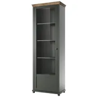 Lomadox Vitrine EPSOM-83 grün Lefkas Eiche Knopfgriffe Messing Türanschlag