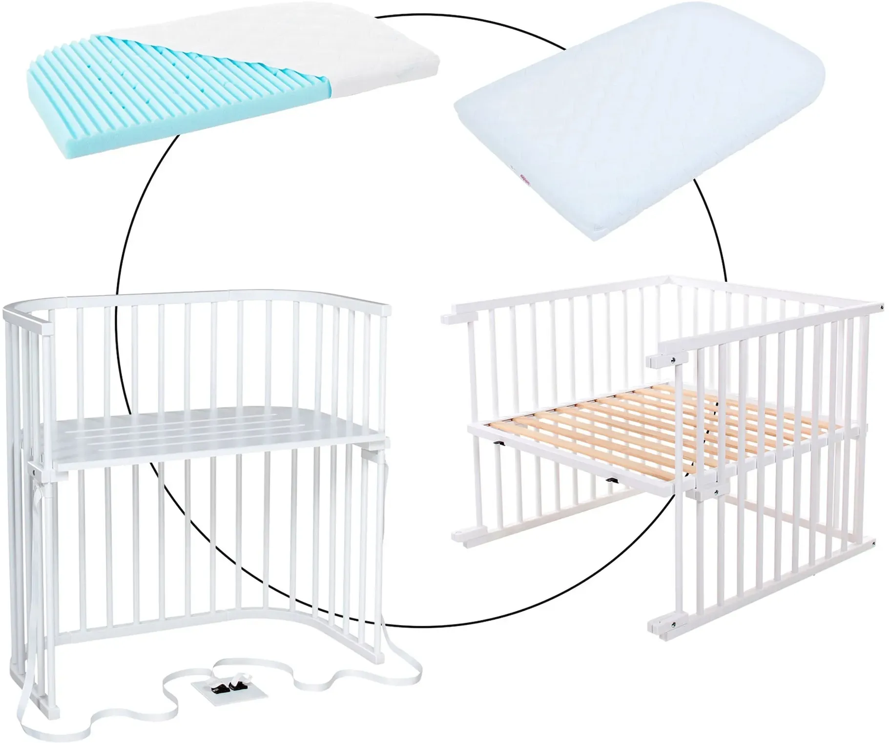 babybay® Bundle Beistellbett Boxspring inkl. Matratze MediTex® und Kinderbettumbausatz extraluftig, weiss