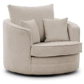 S-Style Drehsessel Ted Bouclé 107 x 94 x 100 cm Beige drehbar mit Kissen
