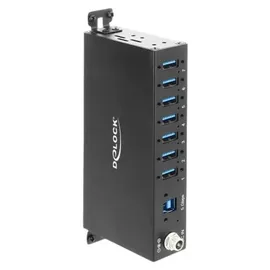DeLock Industrie Hub 7 x USB 5 Gbps Typ-A mit 8 kV ESD Schutz und Hutschienenbefestigung - Schwarz