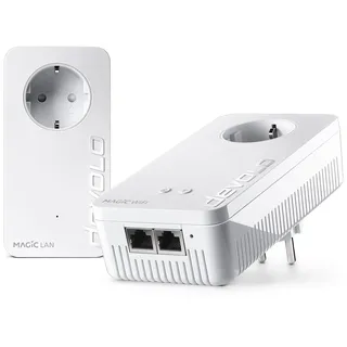 devolo Magic 2 WiFi next Starter Kit, WLAN Powerline Adapter, bis zu 2.400 Mbit/s, Mesh WLAN Steckdose, 2x Gigabit LAN Anschluss, dLAN 2.0, weiß