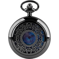 Tiong Quarz Taschenuhr Hohl Steampunk Blau Stern Design Römische Ziffern Taschenuhr mit Kette Weihnachtsgeschenke, Bsn091