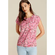 TAMARIS T-Shirt "mit lockerem Schnitt, aus fließender Viskose-Qualität", Damen, Gr. 40, pink, Single Jersey, Obermaterial: 95% Viskose, 5% Elasthan, figurumspielend hüftbedeckend, Rundhals, angeschnitten, Shirts T-Shirt, in lockerer Form mit Print