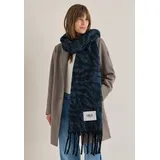 Cecil Schal CECIL, Damen, Gr. onesize, schwarz navy blau, Stoff, 100% Polyester, Modetücher Schal, mit Fransen am Saum