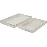 Mendler 2er Set Schale T285, Serviertablett Frühstückstablett Holztablett Dekotablett, Shabby-Look ~ weiß