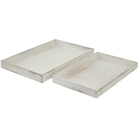 Mendler 2er Set Schale T285, Serviertablett Frühstückstablett Holztablett Dekotablett, Shabby-Look ~ weiß