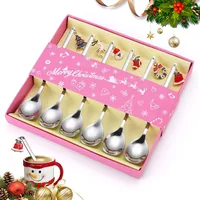 Kleinigkeiten für Adventskalender, panemy Edelstahl Weihnachtslöffel, Wichtelgeschenke Weihnachten, Geschirr Weihnachten, Geschenk Kaffeel Kuchenlöffel Tee Löffel, Marmeladenlöffel (6, DJ Silver)