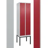 C+P Spind Classic PLUS, Gestell, 2 Abteile, HxBxT 212x60x50cm, Zylinderschloss, Hellgrau/Rubinrot von PROREGAL