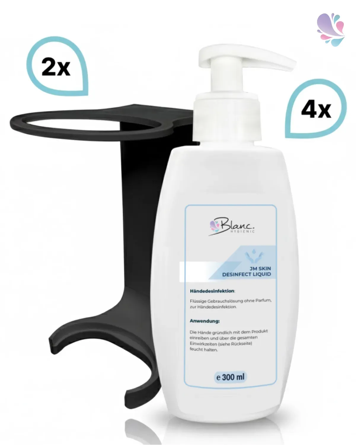 SET: Mini Fix-System - 2x Mini Fix Spender, weiß oder schwarz + Hand- & Hautdesinfektion, medizinisch, 4x300 ml
