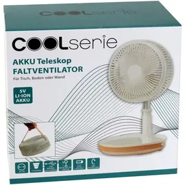 COOLSERIE Akku Teleskop Standventilator 20 cm Weiß