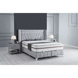 Villa Möbel LUSSAT Polsterbett 90x200 - Farbe: Grau - Set: Bettkasten-Kopfteil - Grau