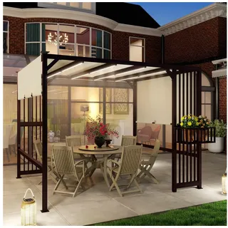 Outsunny Pergola Pavillon 3x2,5m UV 30+Stabil winterfest Sonnenschutz mit verstellbar Schiebedach Sichtschutz Pflanzgefäße freistehend Gartenpavillon