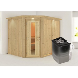 KARIBU Sauna »Haaspsalu«, inkl. 9 kW Saunaofen mit integrierter Steuerung, für 4 Personen - beige