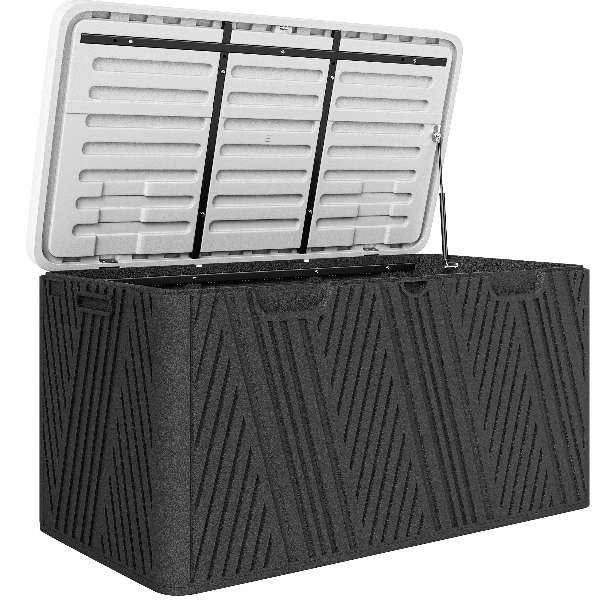 Outsunny Aufbewahrungsbank 380 L aus HDPE mit Gasfederdeckel und 2 seitlichen Griffen, wasserdichte Außenkiste, UV-Schutz, 115x60x60 cm, Schwarz und Grau   Aosom