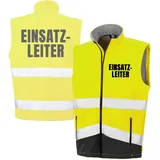 Fassbender-Druck WARNWESTEN - EINSATZLEITER Sicherheitsweste GELB aus Softshell - Gelb Warnweste nach EN ISO 20471 zertifiziert - Unisex und hochwertigem Reflektorstreifen (Gr. XXL) - XXL