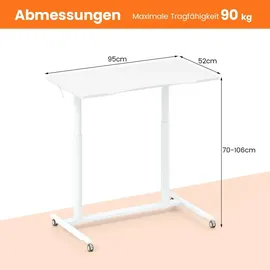 Costway Schreibtsich C-förmig mit Rollen, 70-106 cm höhenverstellbar, Kleiner Computertisch mit Metallrahmen, mobiles Stehpult, Laptoptisch, Weiß - Weiß