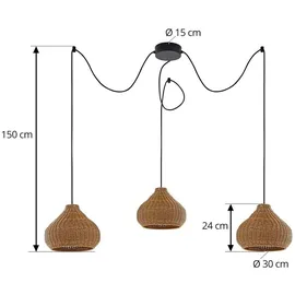 LUCANDE Taniola 3-flg. 100 cm rund beige Rattan