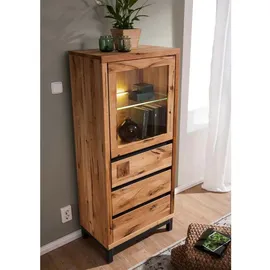 Massivmoebel24 Vitrine Wildeiche 65 x 40 x 148 cm Beige
