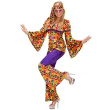 NET TOYS Damen Hippie Kostüm Hippiekostüm Hippiekostüme Damenkostüm Flower Power 70er Jahre Fasnet Fasnacht XL 46/48