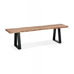 Holzbank im Industriestil mit schwarzen Metallbeinen | Massivholz Sitzbank mit Baumstamm Optik | Skandinavischer Stil | Kadima Design