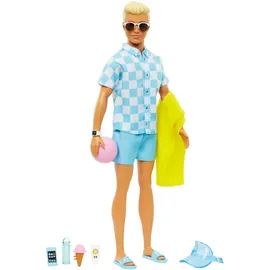 Barbie Blonde Ken-Puppe mit Badehose, Strand-Accessoires