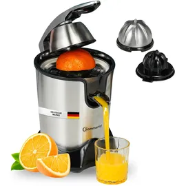 sommertal CP850 elektrische Saftpresse inkl. 2 Presskegel, manuelle Handpresse, Orangenpresse Zitronenpresse aus Edelstahl, Juicer Entsafter mit starkem 850W Motor