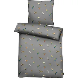 APELT Kolibri Tiere/Vögel grau 135 x 200 cm + 2 x 80 x 80 cm