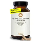 SUNDAY NATURAL® Ashwagandha Komplex KSM-66® Premiumrohstoff – 600 mg Bio Ashwagandha Kapseln je Tagesdosis - 180 Kapseln mit Magnesium, Zink & Vitamin B6 - Laborgeprüft, vegan