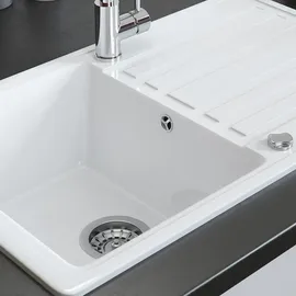 Bergström Keramik Spüle VALENCIA Beschichtet Küche Einbauspüle Spülbecken Weiß