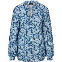 GOLDNER Moderne Rüschenbluse mit Stehkragen Blau 40