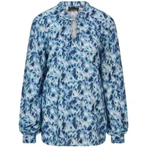 GOLDNER Moderne Rüschenbluse mit Stehkragen Blau 40