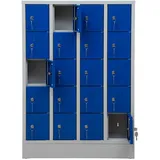 Schrank & Stuhl Mini-Schließfächer | Wertfachschrank | Handytresor 20 Abteile, 110x80x15, Zylinderschlösser, Lieferung komplett montiert, Grau/Blau