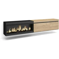SKRAUT HOME Wohnzimmer TV-Schrank, 237x35x45cm, Großes Format TV, XXL Elektrokamin, hängend, Farbe Eiche und Schwarz - 498_6
