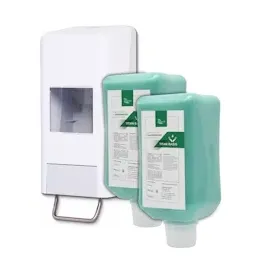 Blanc HYGIENIC Softflaschenspender 2.000 ml + 2x 2L-Vakuumflaschen Handreinigungspaste viskose, Titan Basis pH-neutral