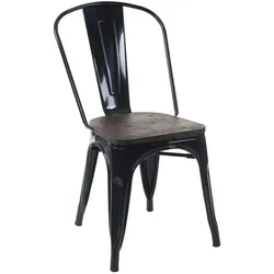 Stuhl MCW-A73 inkl. Holz-Sitzfläche, Bistrostuhl Stapelstuhl, Metall Industriedesign stapelbar ~ schwarz