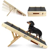 Klappbare Hunderampe aus Holz -Hundetreppe Höhenverstellbar 25-48cm mit Rutschfester Matte für Bett & Sofa | Leichte Haustierrampe auch für Katzen