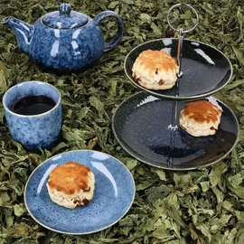 Mambocat 10tlg Teeset SCONES BLAU aus Steingut 1x Etagere, 1x Kanne, 4x Becher & 4x Teller - 24303276